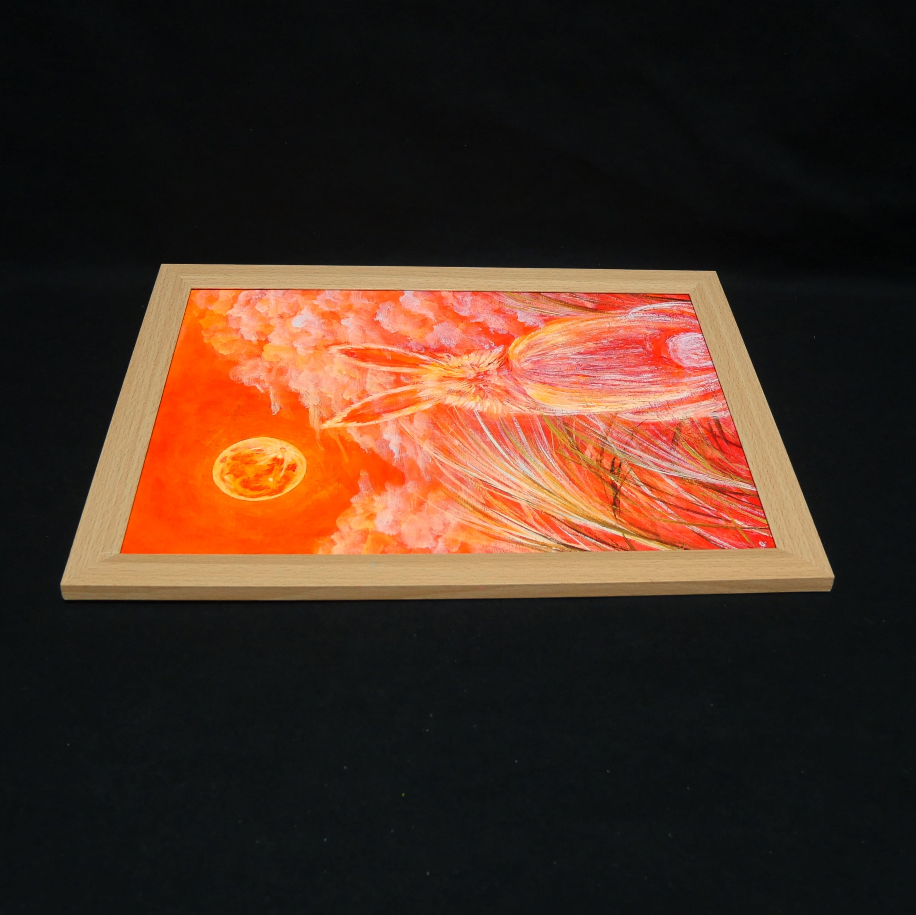 油絵 油彩 油彩画 絵画 絵【オレンジの月うさぎ】 | HIROSHI1990