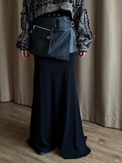 real leather black wrap skirt-5138-1