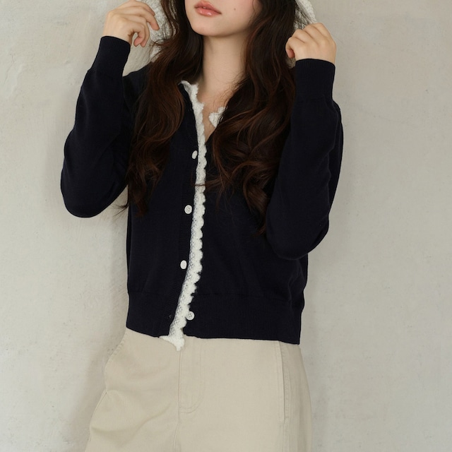 frill trim knit cardigan
