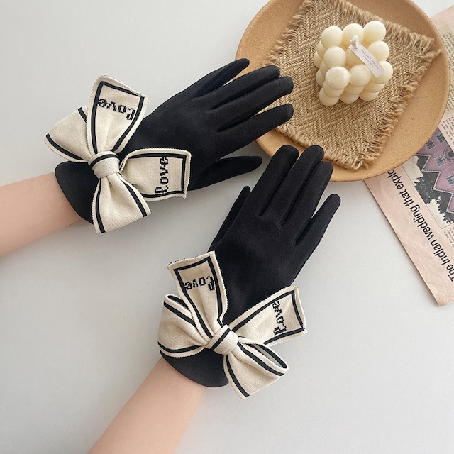 バイカラーリボン付き手袋♢全2色　12356