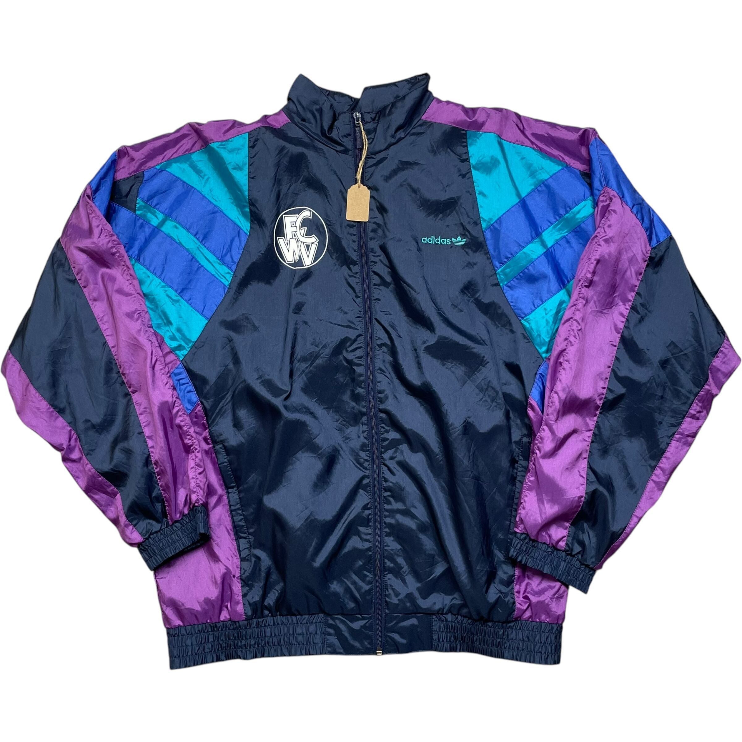 《L》 adidas アディダス ナイロンジャケット 刺繍ロゴ プリント マルチカラー 80年代 vintage no.5852