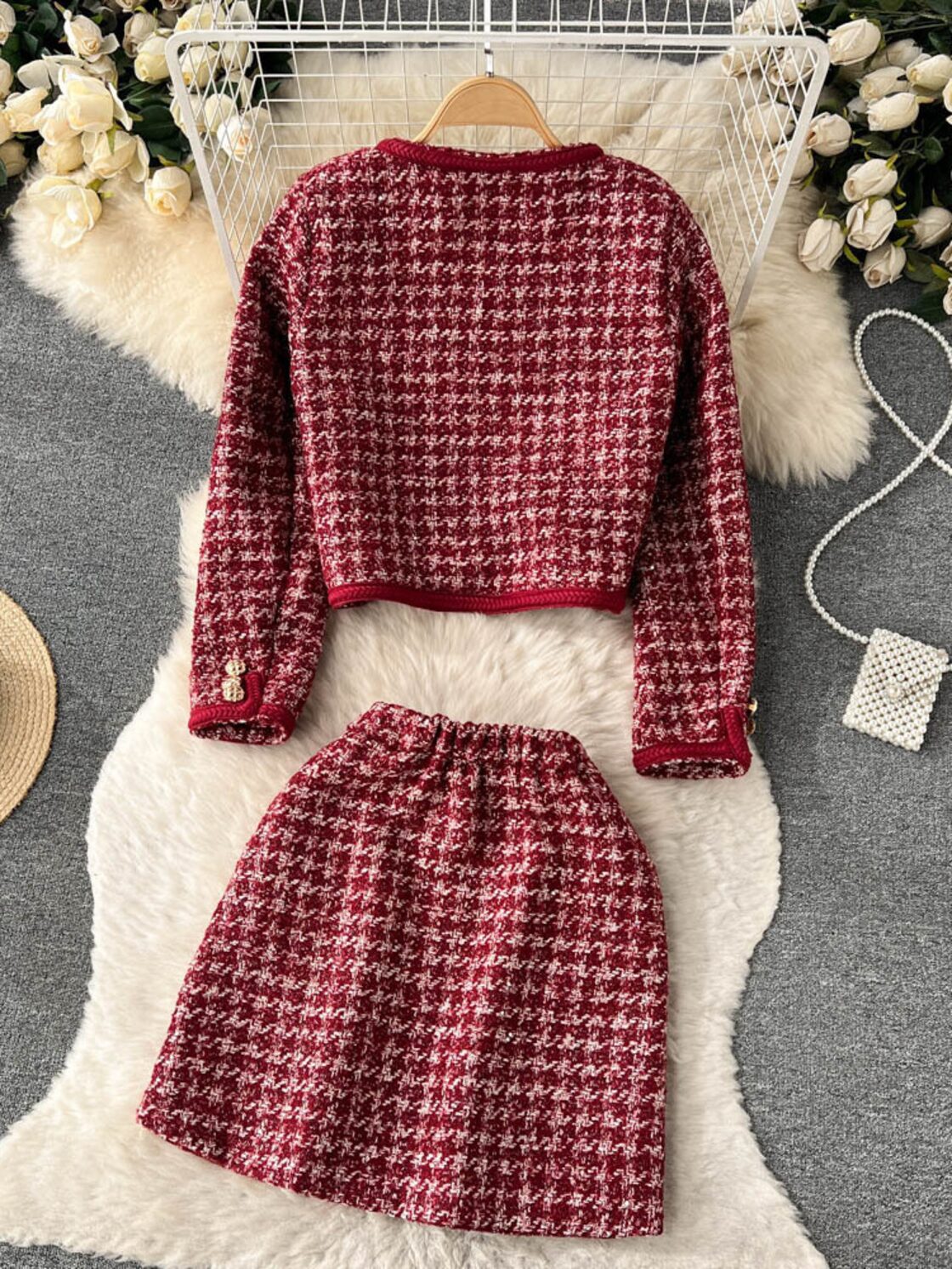小さなフレグランス ツイード 2 点セット女性服ジャケット コート 