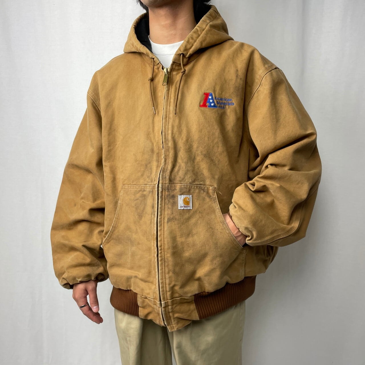 ~90年代 Carhartt カーハート ダック地 アクティブジャケット メンズXL 古着 90s 企業ロゴ ヴィンテージ VINTAGE  フルジップパーカー アクティブパーカー ベージュ【ワークジャケット】/ベージュ | cave 古着屋【公式】古着通販サイト