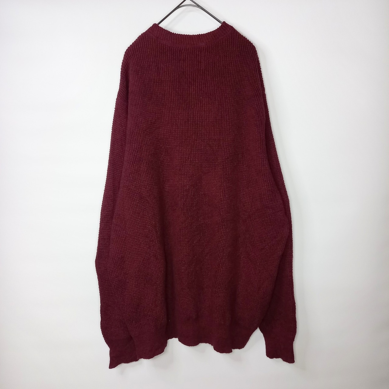 アメリカンイーグル　ヘンリーネック　コットンニット　セーター　無地　ワッフル　サーマル　厚手　ワインレッド　US XXL