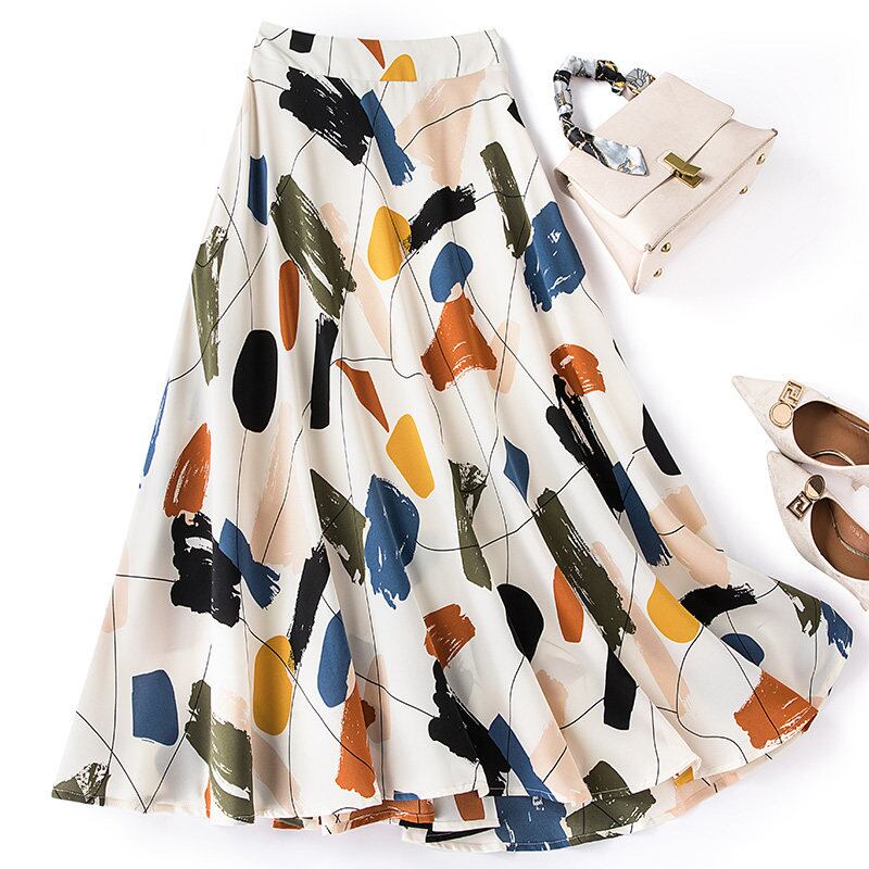 Art-Print High-Waist Flare Maxi Skirt S0305