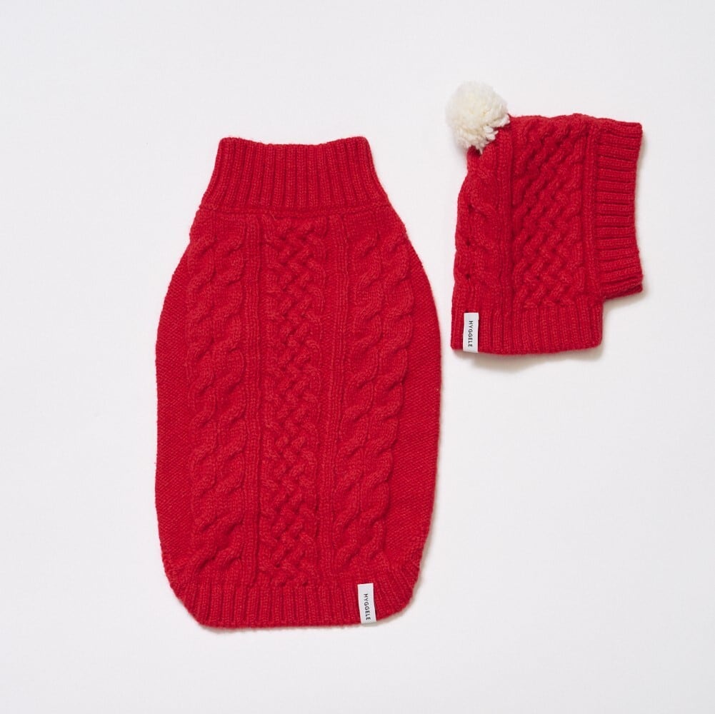 HIGH NECK CABLE KNIT-RED | HYGGELE