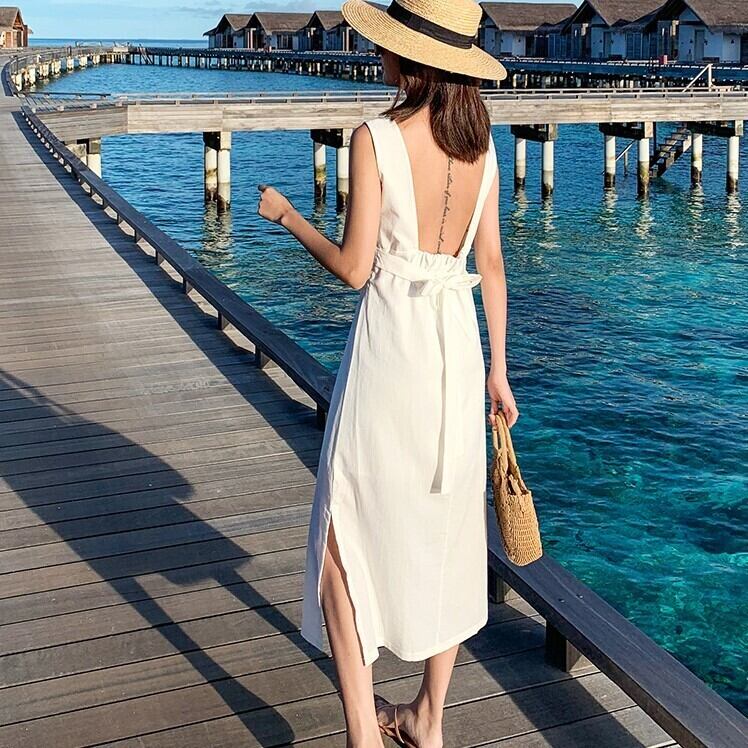 送料無料 ワンピース ロングワンピース バックリボン リボンワンピ ロング丈 大人 きれいめ デート 春服 春夏 ホワイト セクシー Op 167kj ワンピースコーデのお店 Flower Silhouette