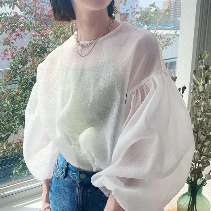 シアー バルーン スリーブ トップス 3412796