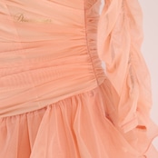 社交ダンス 衣装 チャコット Chacott 日本製 トップス ブラウス スカート ツーピース セットアップ ピンク系 サーモンピンク 無地 フリル レース 上品 パーティ 発表会パーティー衣装 ダンスウェア フリルスカート セットアップ レディース Mサイズ 明るい 発表会衣装 かわいい