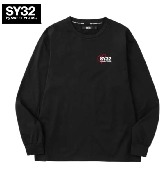 SY32 by SWEET YEARS エスワイサーティトゥ Tシャツ 長袖 クルーネック ロンT メンズ HEART MIX LOGO L/S TEE 32-26A1-11 BLACK