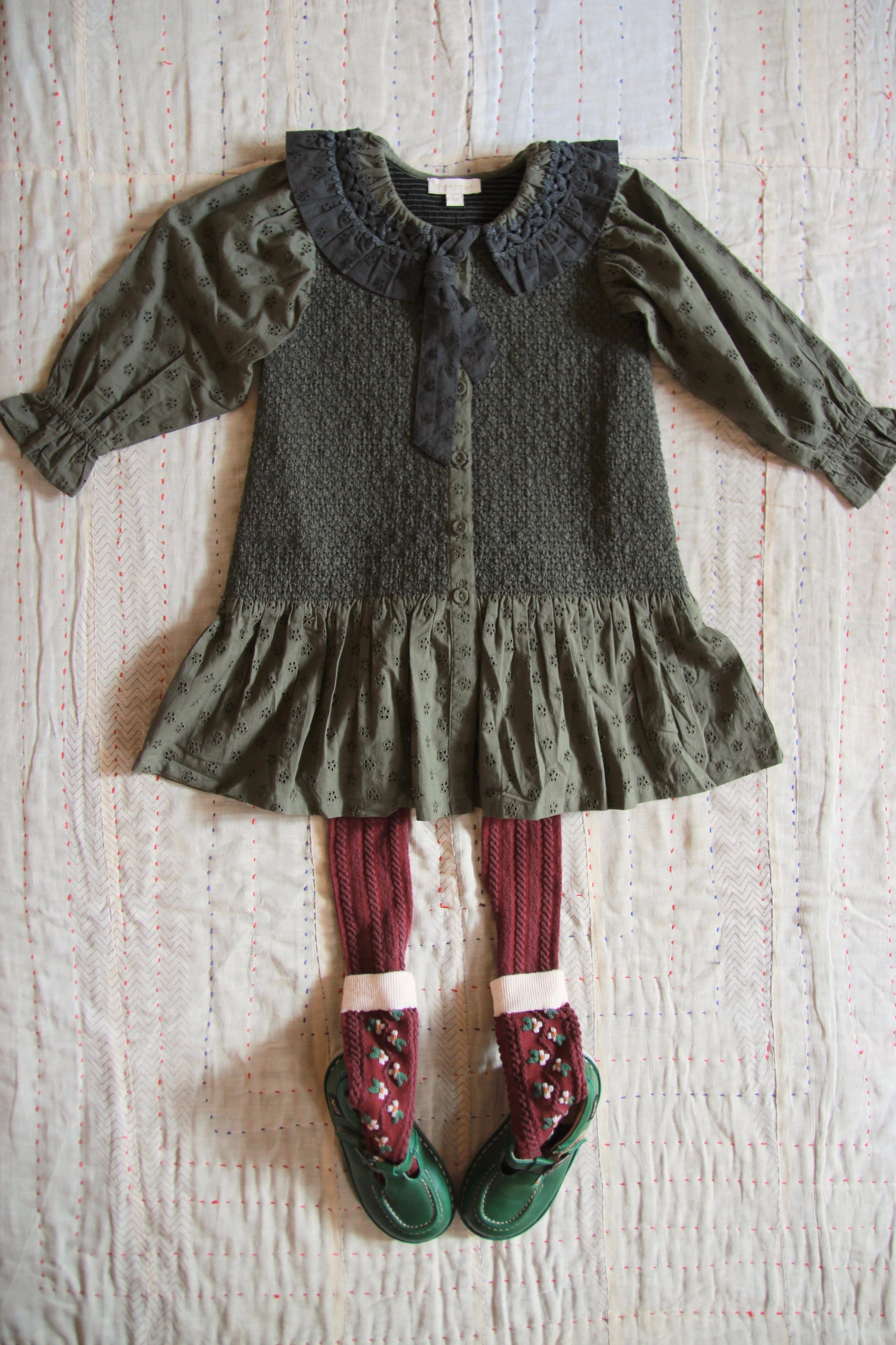 BONJOUR DIARY TIE TUNIQUE kaki green broderie anglaise - organic 