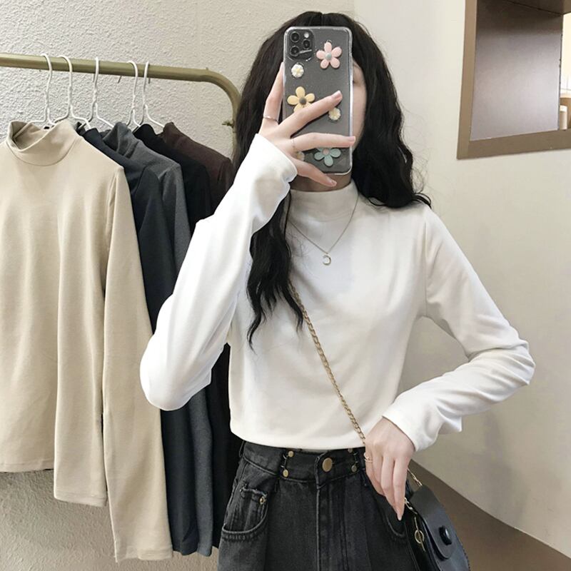 カラーTシャツ シャツ スプリングオータムスリムトップス ロング 春物 秋物 試着室48189509012