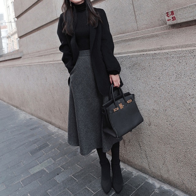 ポケット付きハイウエストフレアスカート Me1486