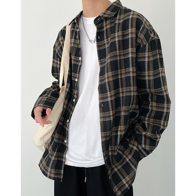 oversized checkered button-down shirt mr0606