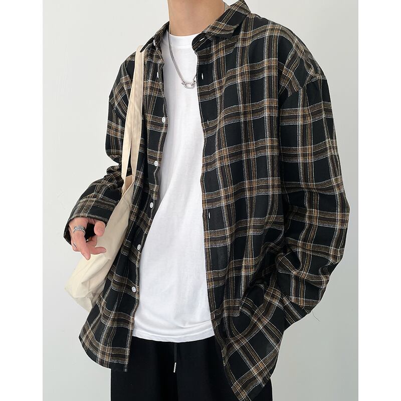 oversized checkered button-down shirt mr0606