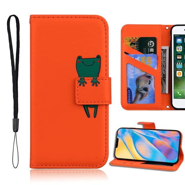 らくらくスマートフォン me F-01L ケース手帳型 ラクラクケース F-42A F01L 通用ケース スマホケース 富士通 手帳 fujitsu ケース カバー 可愛い キャラクター 携帯ケース スマホケース 携帯カバー レザー 柔らかいTPUケース 肌触り良い革 スマホけーす ケータイケース カード収納 財布付き カードホルダー ベルトマグネット スタンド機能 カエル かわいい 動物柄 薄型 防水 ノート型 人気 おしゃれ 男女兼用 らくらくスマートフォン me F-01L F-42A対応 オレンジ