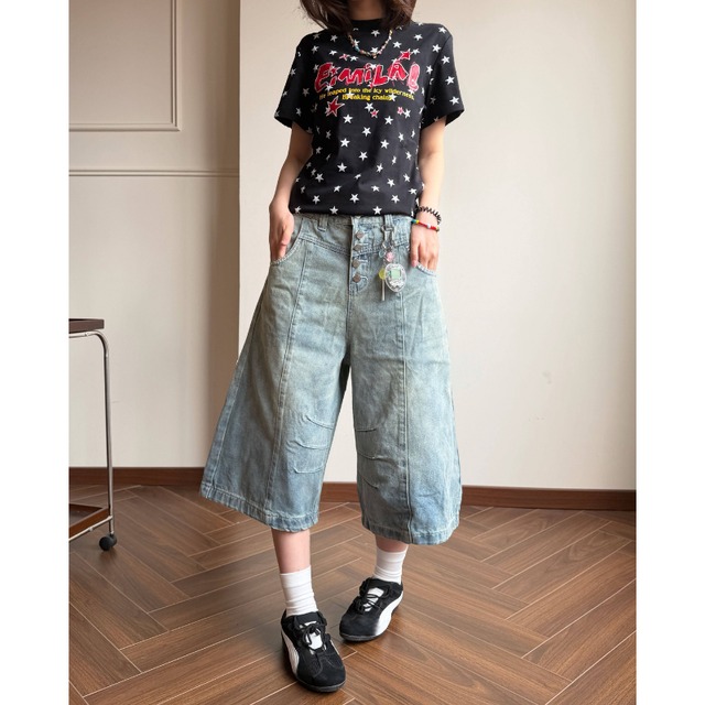 front button cropped denim　フロントボタンクロップドデニム　J1829