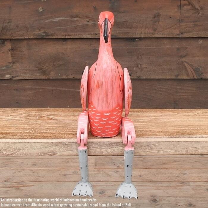 お座り フラミンゴさん Lサイズ 手足が動かせる木彫りの動物