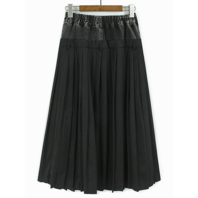 denim panel pleated skirt L0116
