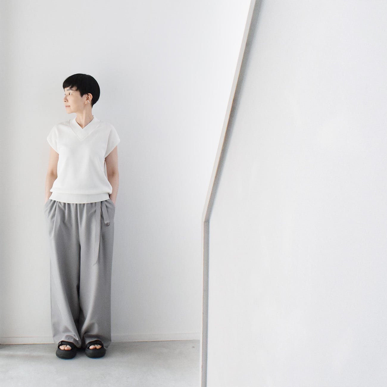 グレー　タックワイドパンツ 後ろタックワイドパンツ：グレー［PT03LPGY］ | skep-online shop