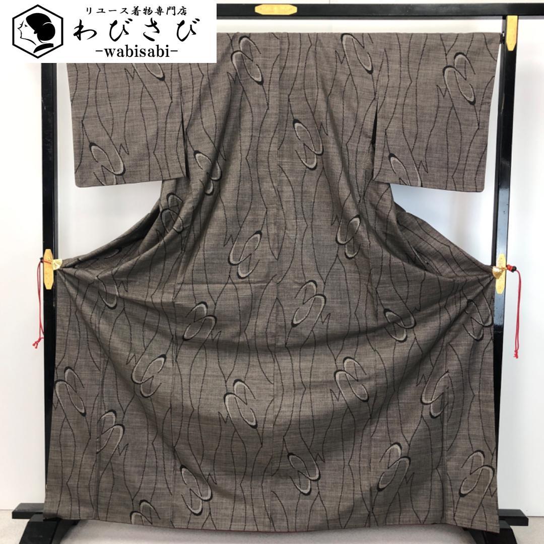 本場大島紬　証紙付き　裄67 未使用　美品　紺　抽象花【Ｏ７】 大島紬 | リユース着物わびさび