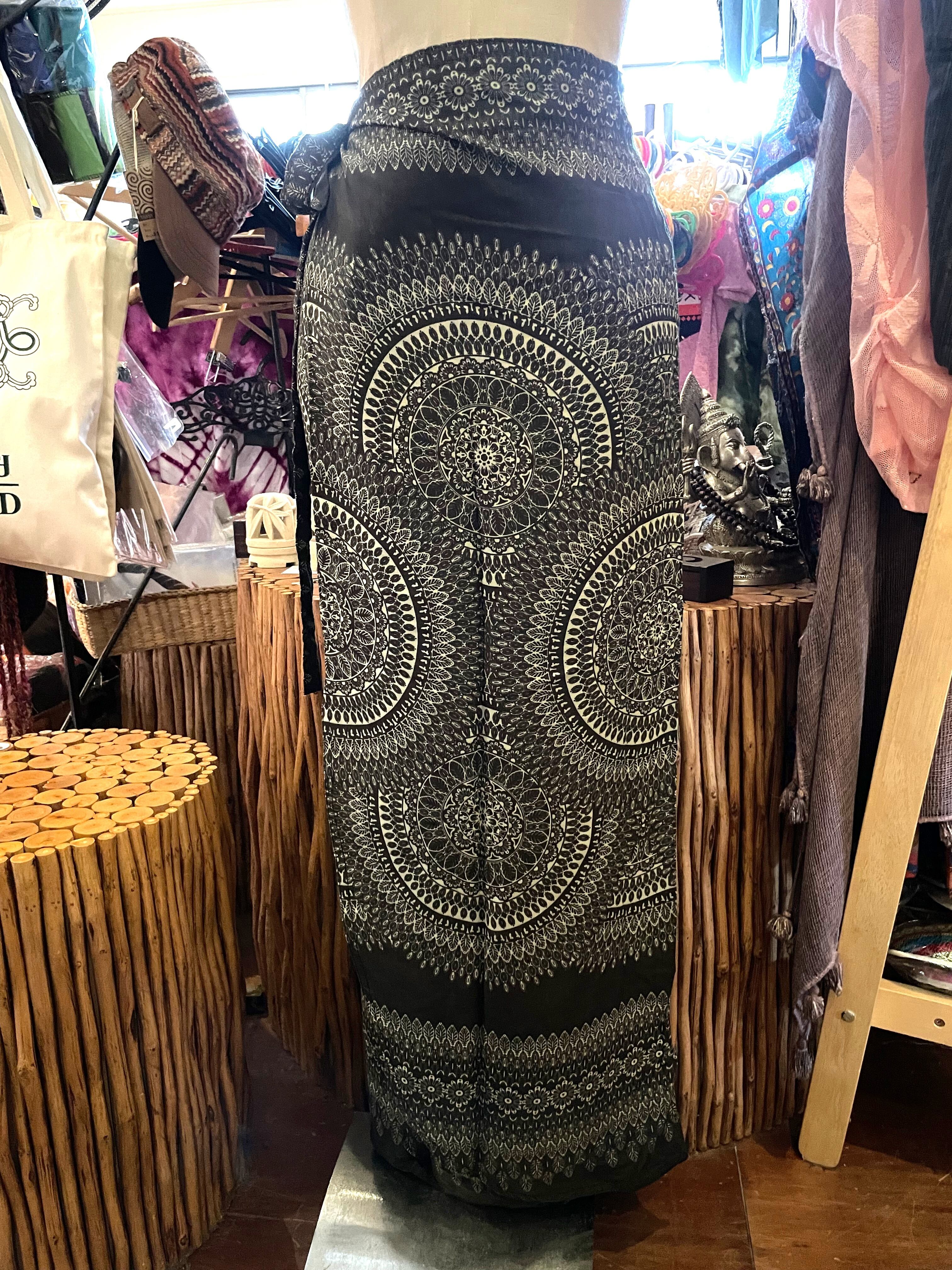 巻きスカート ラップスカート ロングスカート メンズスカート レディーススカート スカート ユニセックス アジアンスカート エスニックスカート メンズスカート マッサージ ユニホーム 柄 アフリカン エスニック アジアン 男女兼用 グリーン * アジアン雑貨No.278