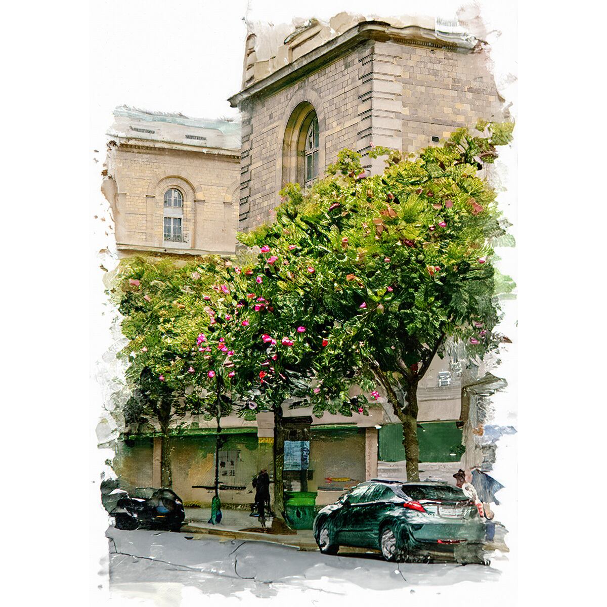 1975年 フランス パリ 風景画 額付き 1975年 フランス パリ 風景画 額付き