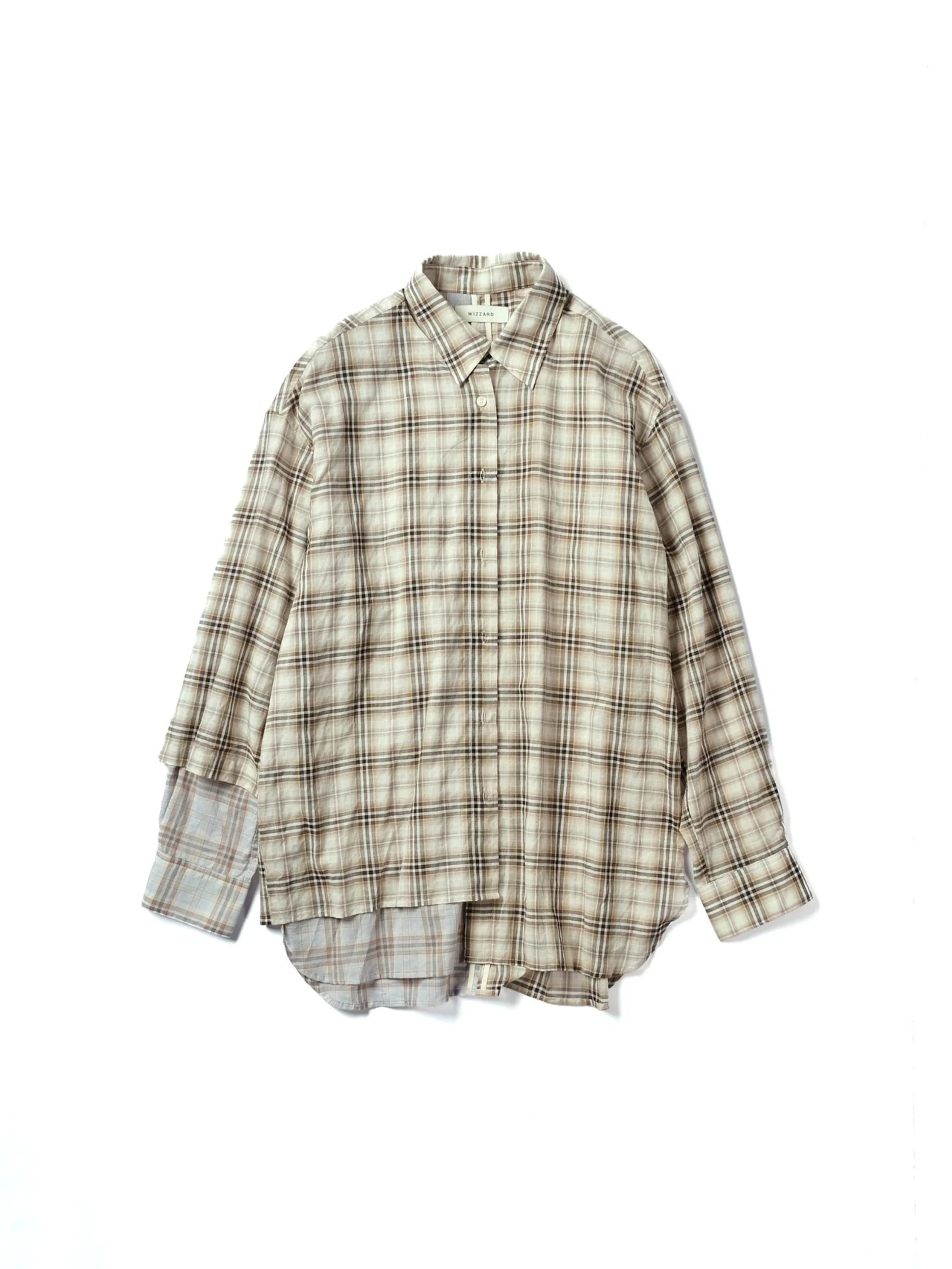 ドッキングフリップシャツ ベージュチェック×ライトブルーチェック