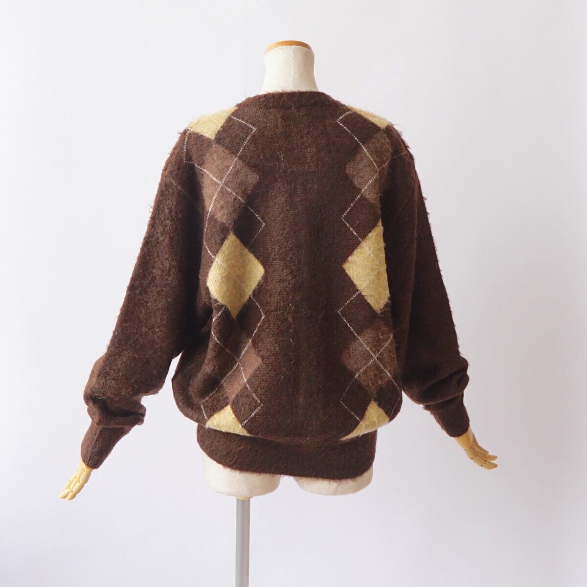 JANE SMITH/ジェーンスミス・7G WOOL JACQUARD ARGYLE CREW CARDIGAN