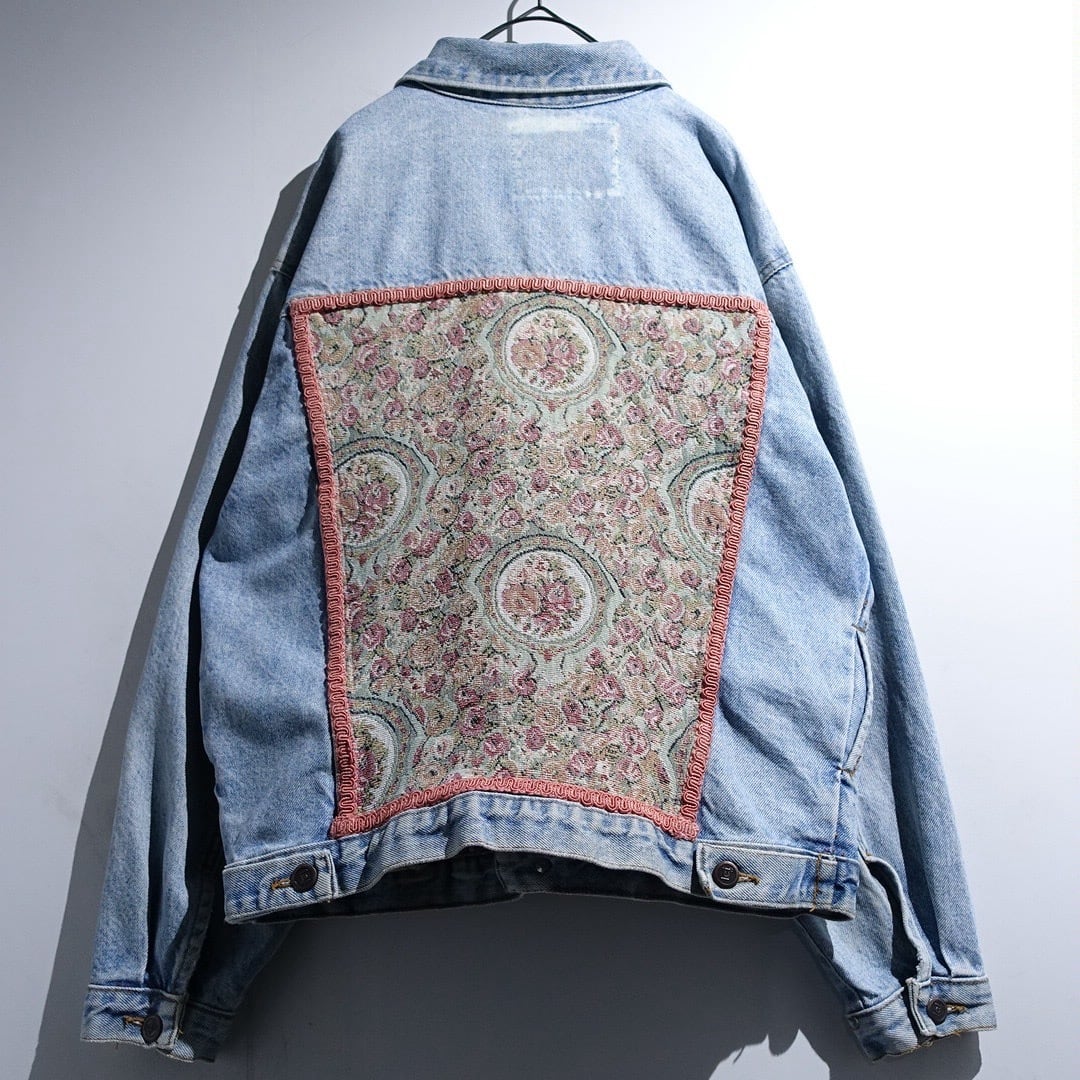 Denim Flower Gobelin Fabric Design Trucker Jacket