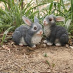 グレーラビット２個セット アウトドア ガーデンレジンクラフト 庭 置物