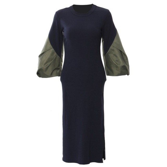 ラウンドネック パネルスリーブ ワンピース 227000