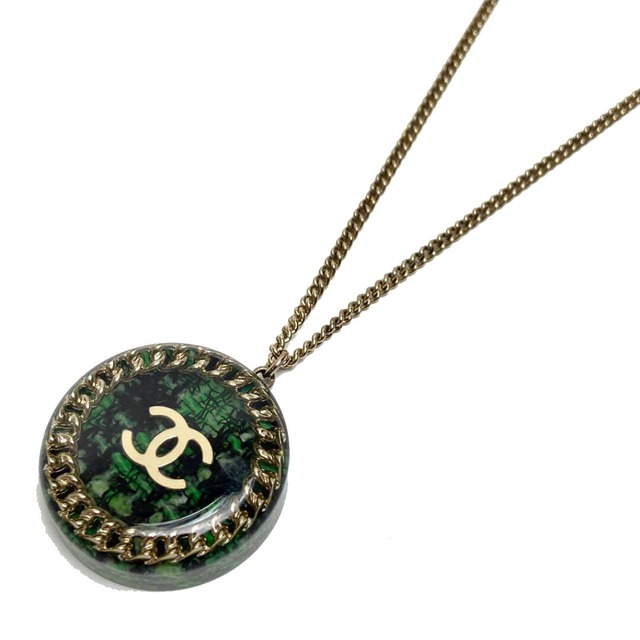 Chanel シャネル ネックレス ツイードモチーフ ココマーク 14c グリーン シルバー Chanelアクセサリー専門店 Chanel シャネル ネックレス ツイードモチーフ ココマーク 14c グリーン シルバー Chanelアクセサリー専門店