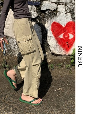 casual side-pocket loose cargo-pants 2color【NINE7730】