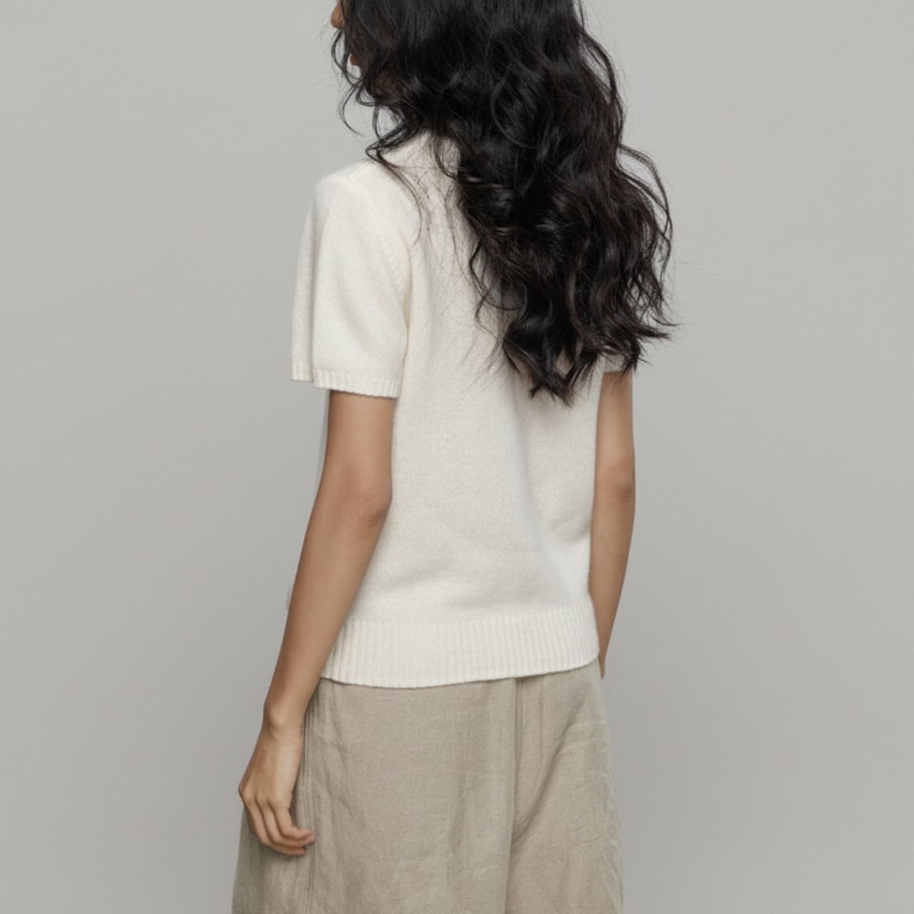 半袖 ハイネック ニットトップス   2colors  26061・画像4