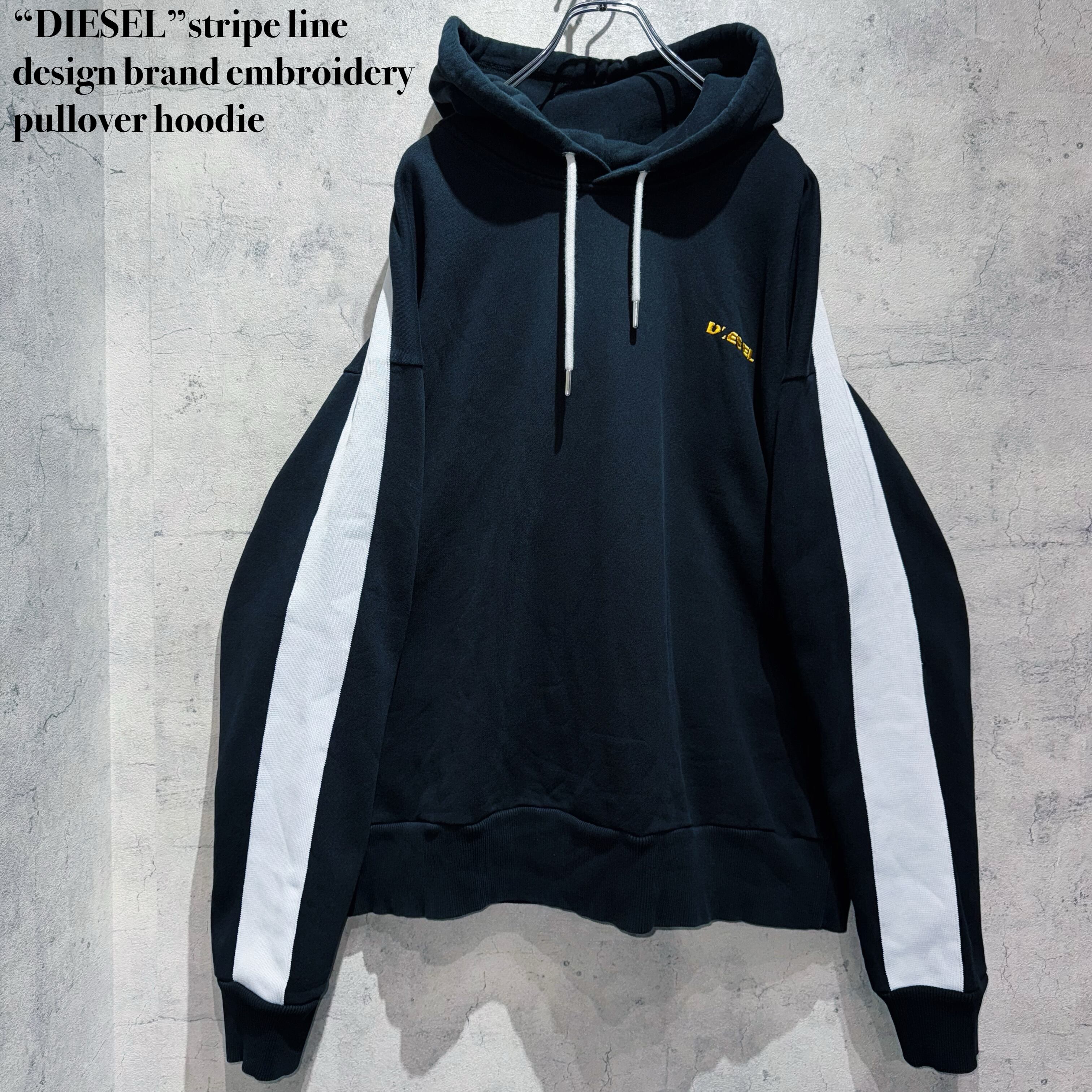 “DIESEL”stripe line design brand embroidery pullover hoodie