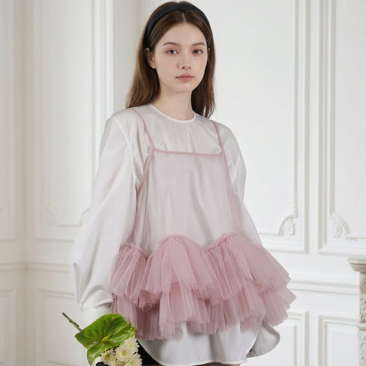 Mesh frill camisole【7col】00325