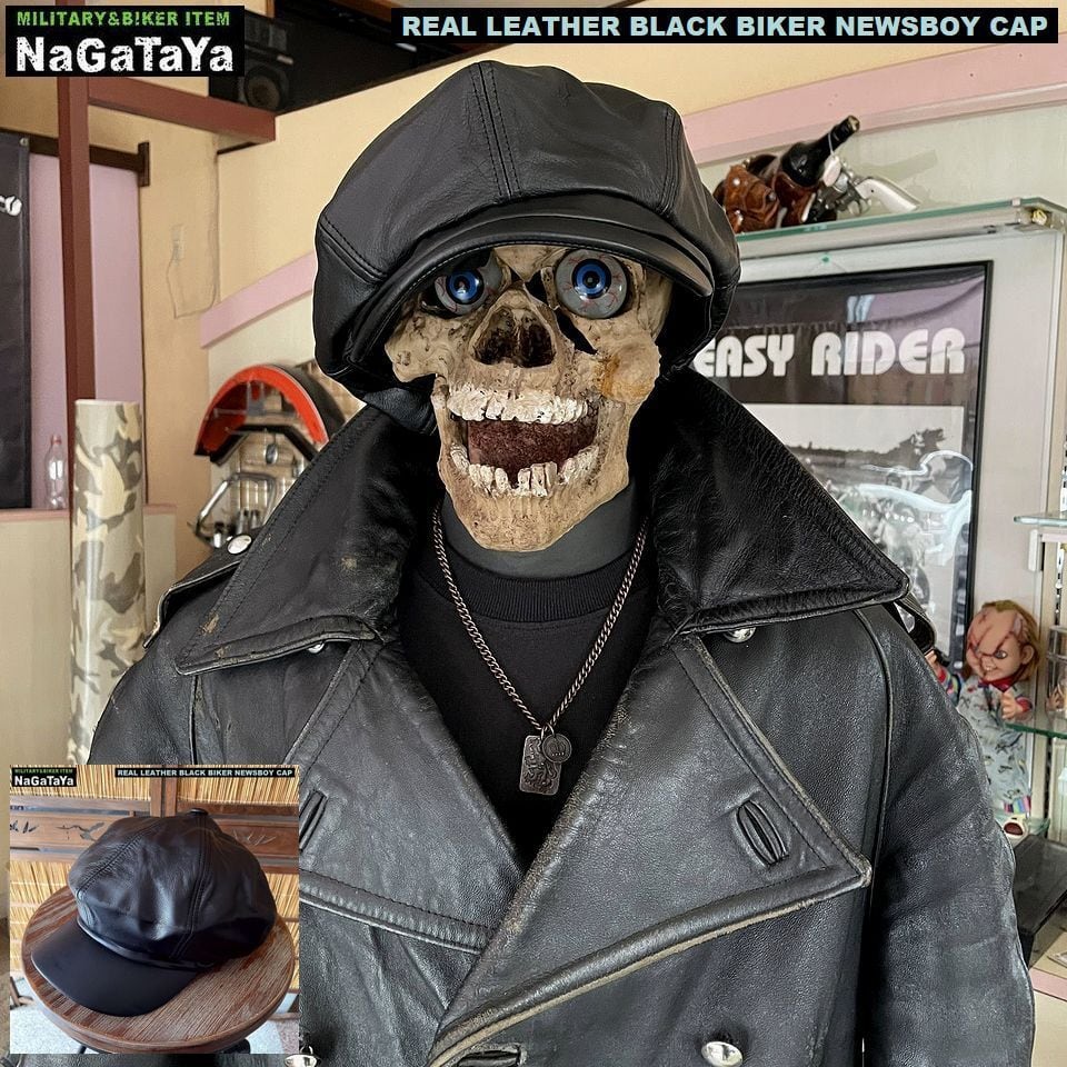 本革 BIKER モーターサイクルキャップ キャスケット リアルレザー