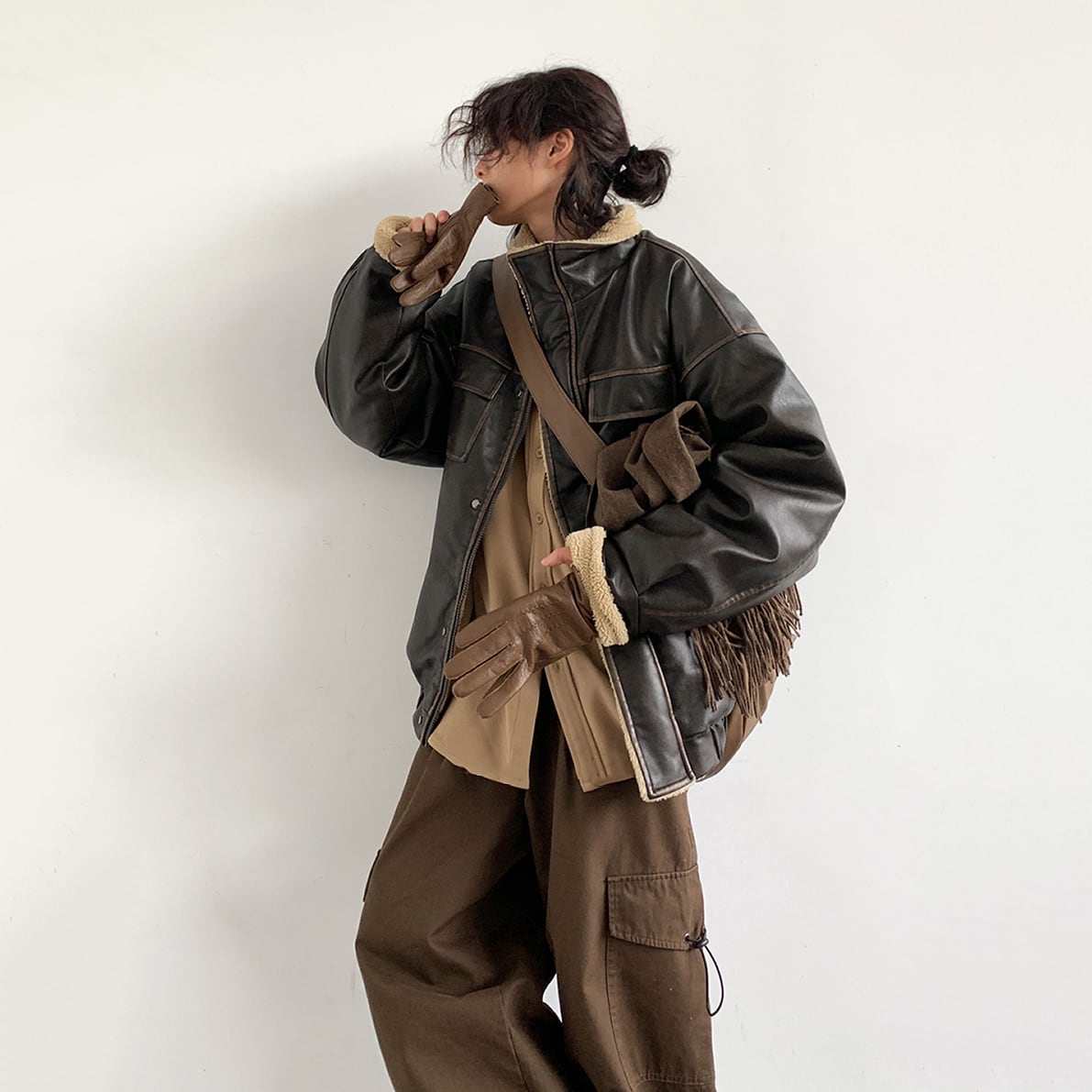 バシボコレザーセットアップ jiwuusレトロ裏ボアレザージャケット | mblueshop