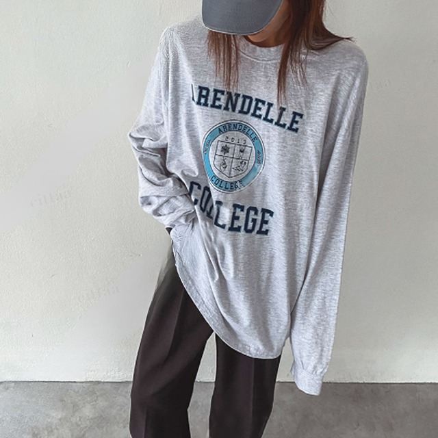 Y-3816　2024春新作♡ARENDELLEカレッジロゴ長袖Tシャツ　ホワイトメランジ　0322