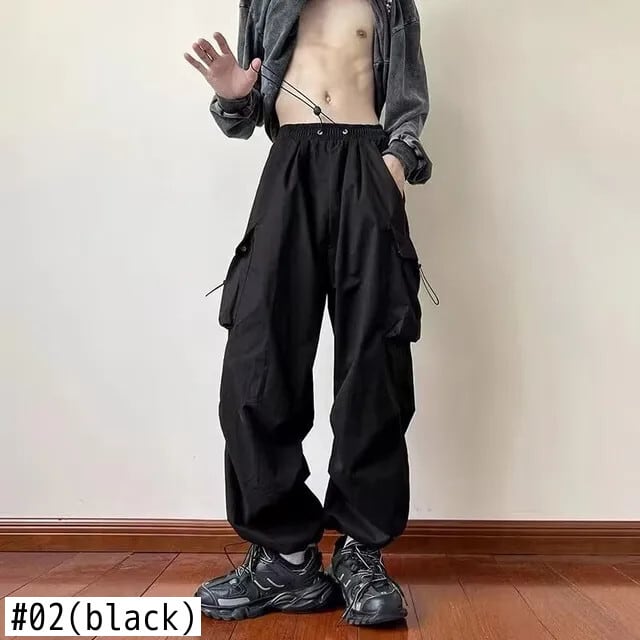 Y2K カーゴパンツストリート男性女性ソリッドポケットだぶだぶワイド