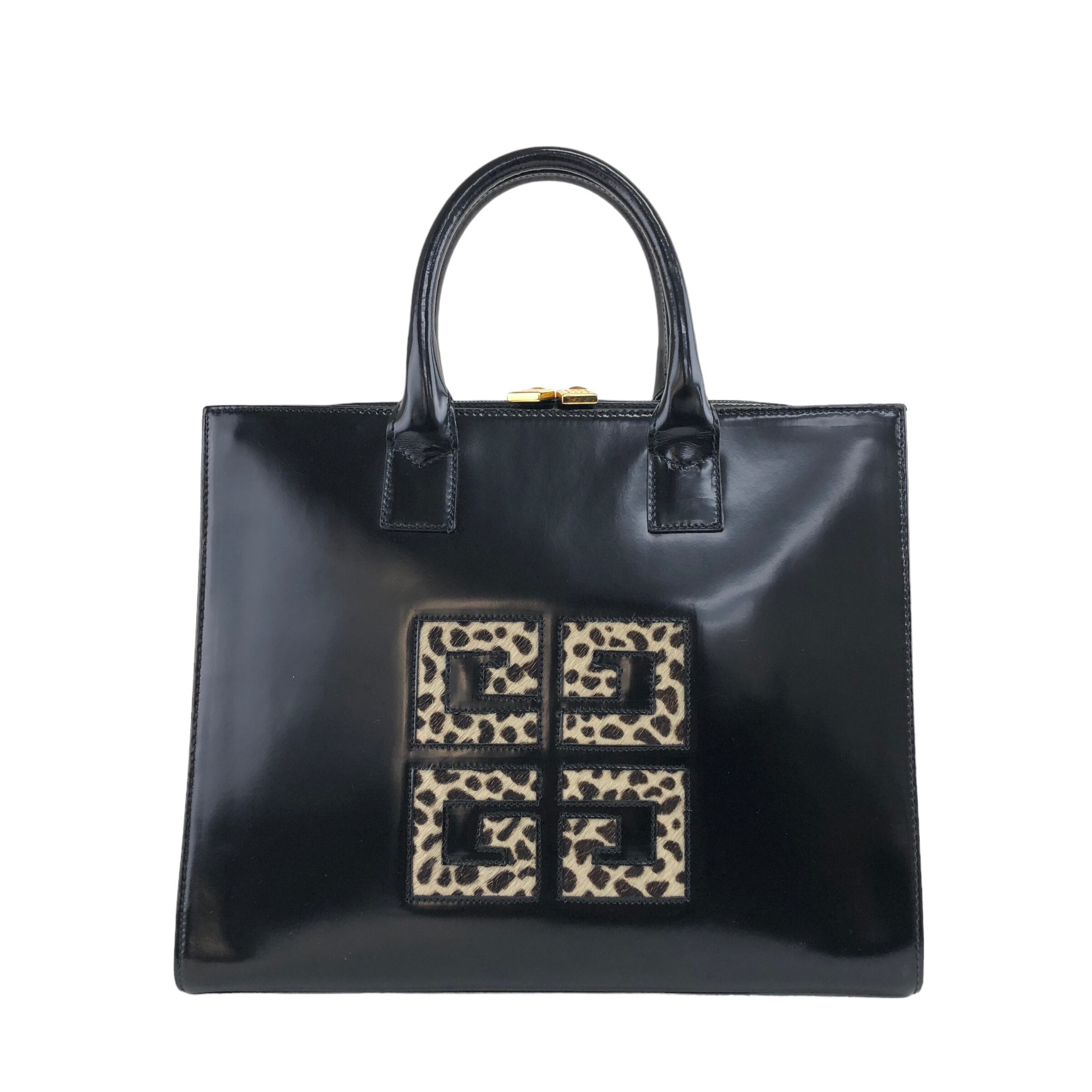 GIVENCHY ジバンシィ ヒョウ柄 ロゴ レザー ハンドバッグ ブラック