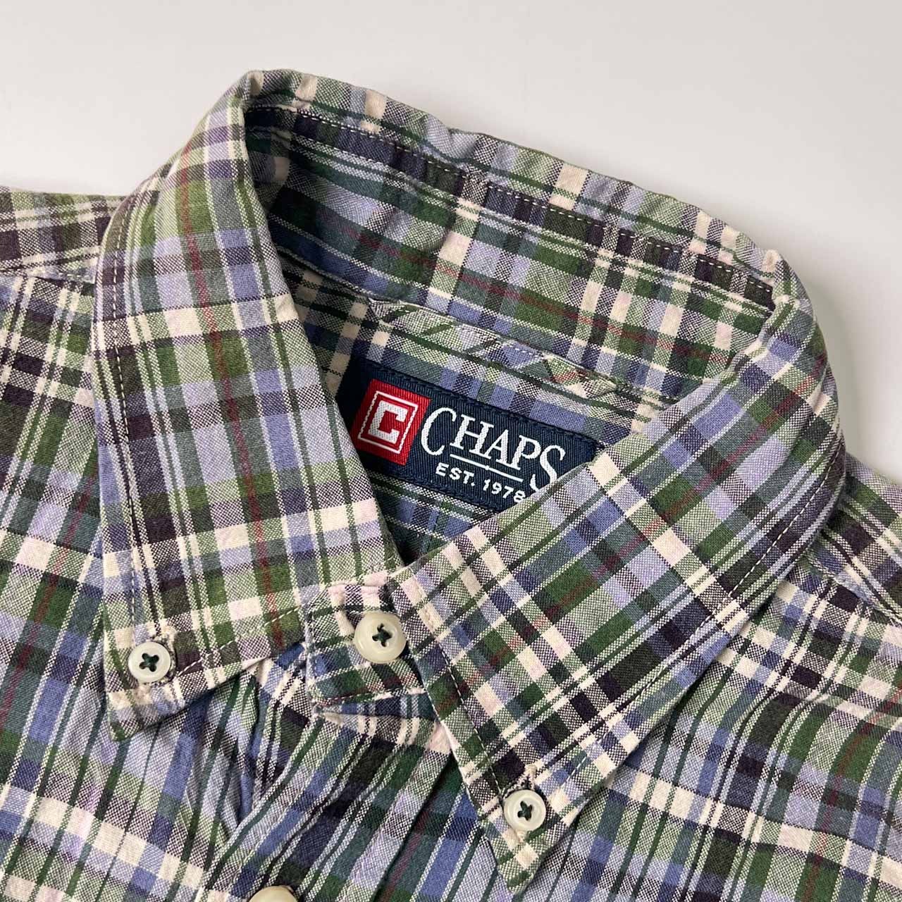 90s CHAPS チャップス チェック BD ボタンダウン オックスフォード 半袖 シャツ L/マルチ メンズ ビンテージ 日登美