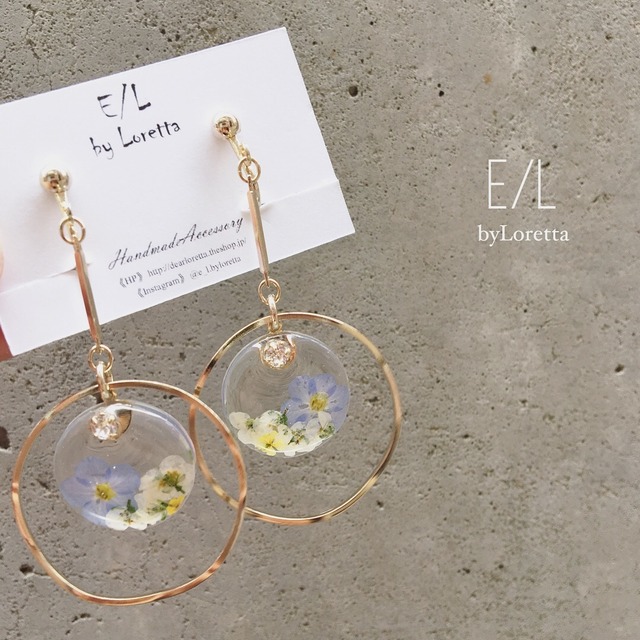 Clear flower stick hoop pierce/earring(Light Blue)