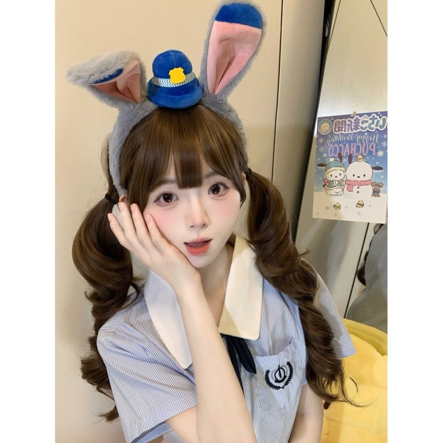 あざと可愛いポリス風うさ耳カチューシャ|ミニハット付・ケモ耳・コスプレ