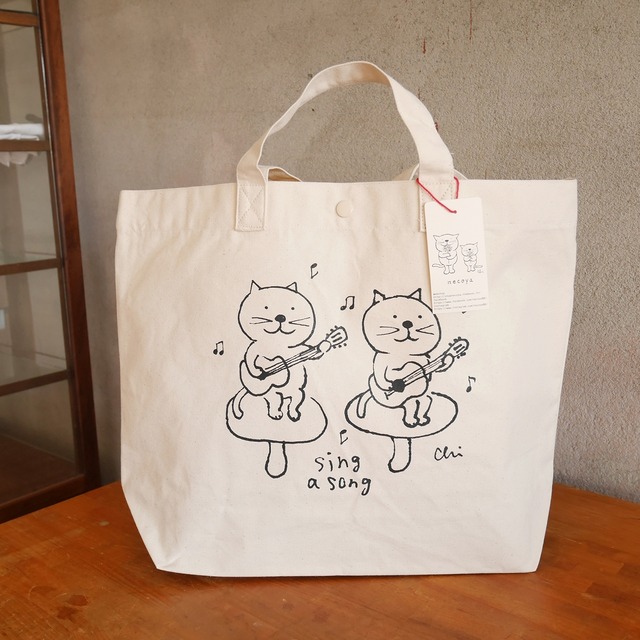 2wayトートバッグ [にゃんきーとす・きのこズ]ナチュラルＬ