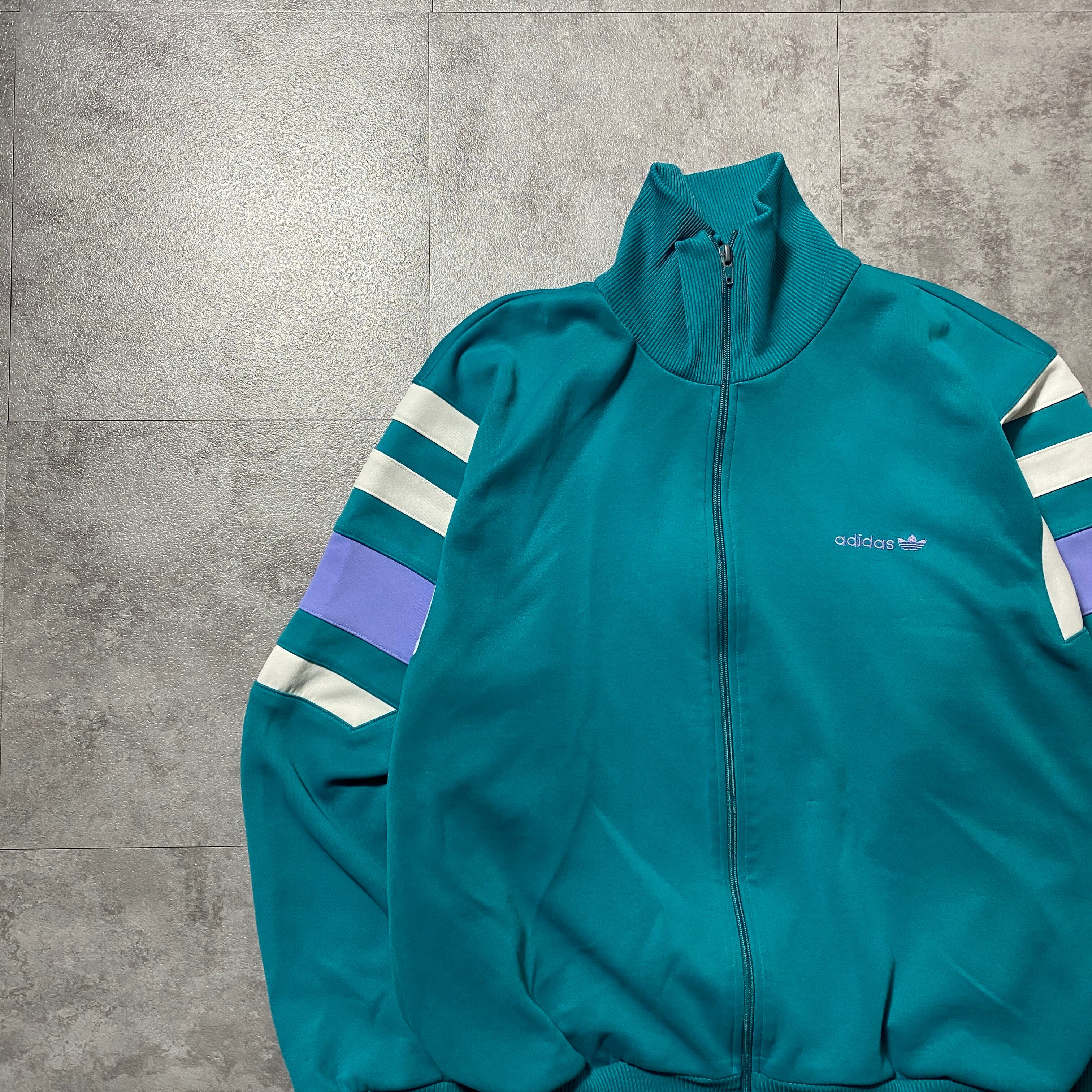 美品 アディダス トラックジャケット トレフォイル 刺繍 M グリーン 90's adidas アディダス トレフォイル 刺繍ロゴ グリーン