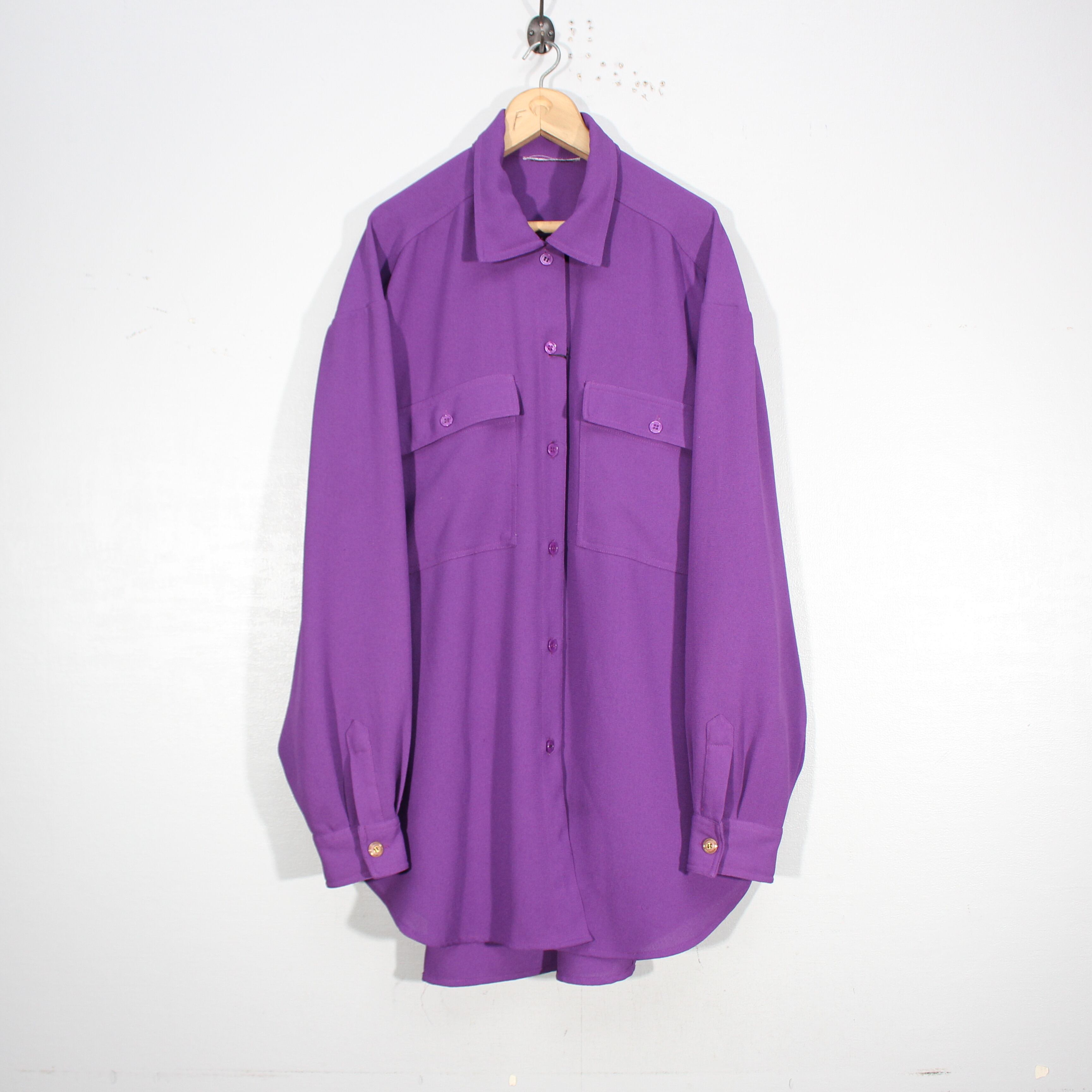 フローラル USA VINTAGE アメリカパープルカラーオープンカラー