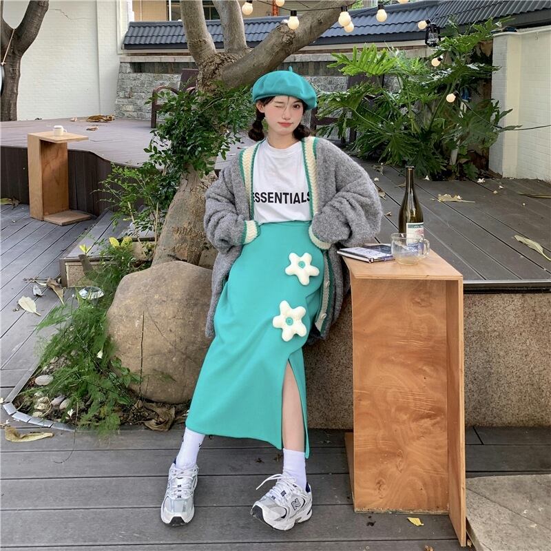 グリーンスカート オータムウィンターセーター ロング 秋物 冬物 試着室74537853817