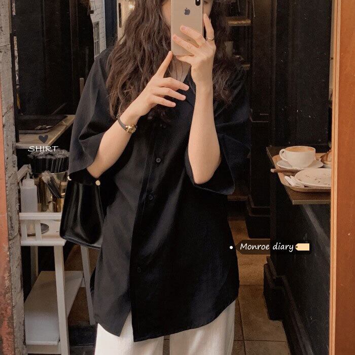 ブラックシャツ ジャケット サマールーズトップス 夏物 モンロー91329566820